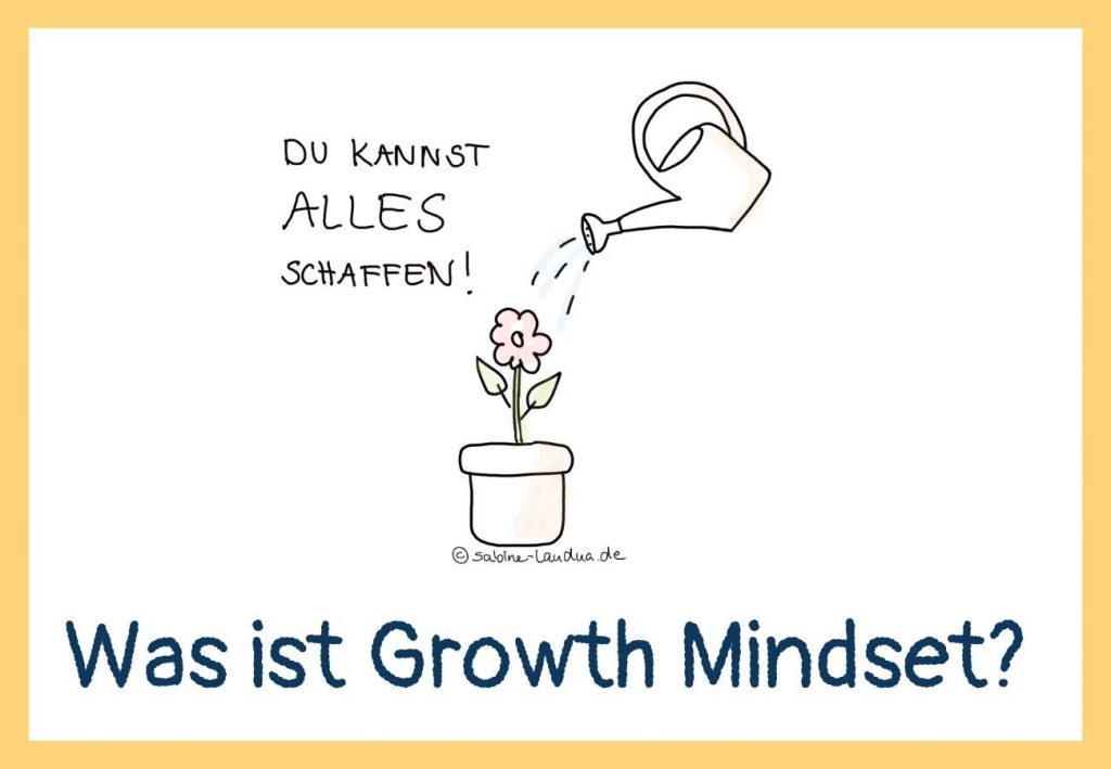 Zeichnung einer Blume, die gerade gegossen wird. Text: Du kannst alles schaffen. Was ist Growth Mindest?