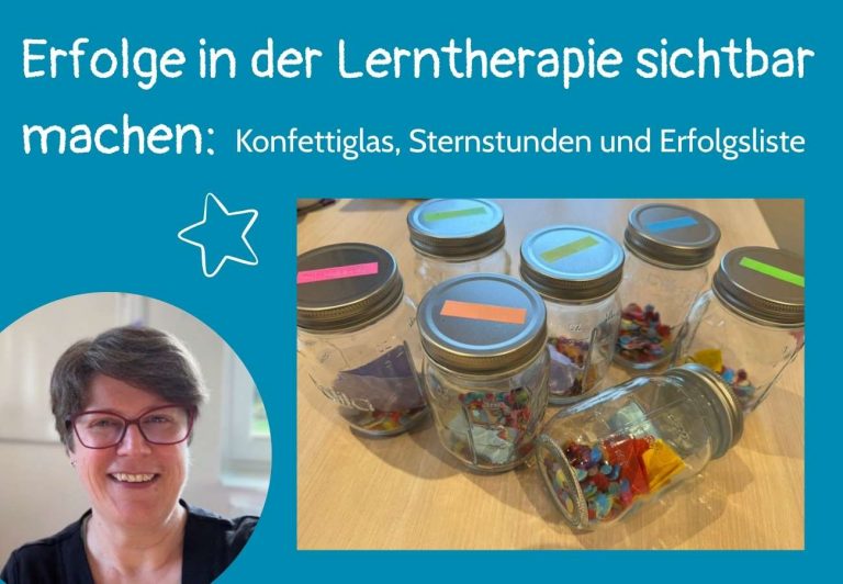 Sabine Landua und Konfettiglas Text: Erfolge in der Lerntherapie sichtbarmachen: Konfettiglas, Sternstunden und Erfolgsliste