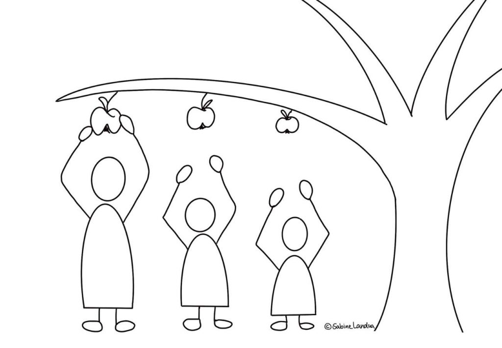 Skizze: Drei unterschiedlich große Kinder bekommen dieselbe Aufgabe - den Apfel pflücken