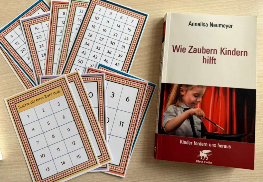 Karten für den Zahlenraten Zaubertrick aus dem Buch "Wie Zaubern Kindern hilft"